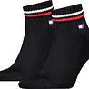 Tommy Hilfiger Unisex Quarter Socks Zwart of Wit – Vintage Look – 2‑Pack