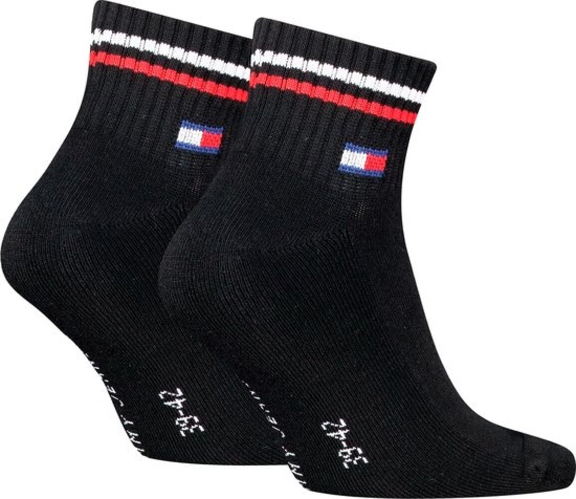 Tommy Hilfiger Unisex Quarter Socks Zwart of Wit – Vintage Look – 2‑Pack