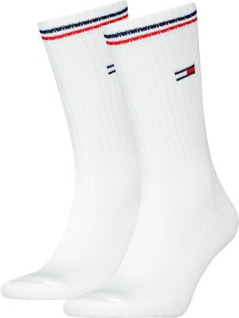 Tommy Hilfiger Lifestyle Crew Sokken Zwart of Wit – Unisex – 2‑Pack – Biologisch Katoen & Halve Badstof Zool