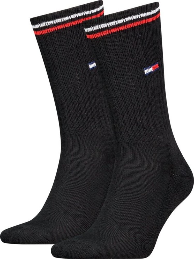 Tommy Hilfiger Lifestyle Crew Sokken Zwart of Wit – Unisex – 2‑Pack – Biologisch Katoen & Halve Badstof Zool