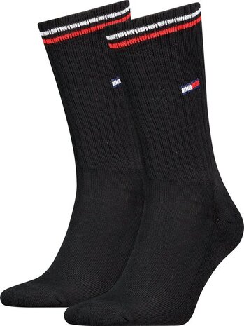 Tommy Hilfiger Lifestyle Crew Sokken Zwart of Wit – Unisex – 2‑Pack – Biologisch Katoen & Halve Badstof Zool