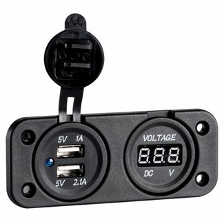Pirates Cave Value USB Double Socket with Digital Voltmeter 8-32V