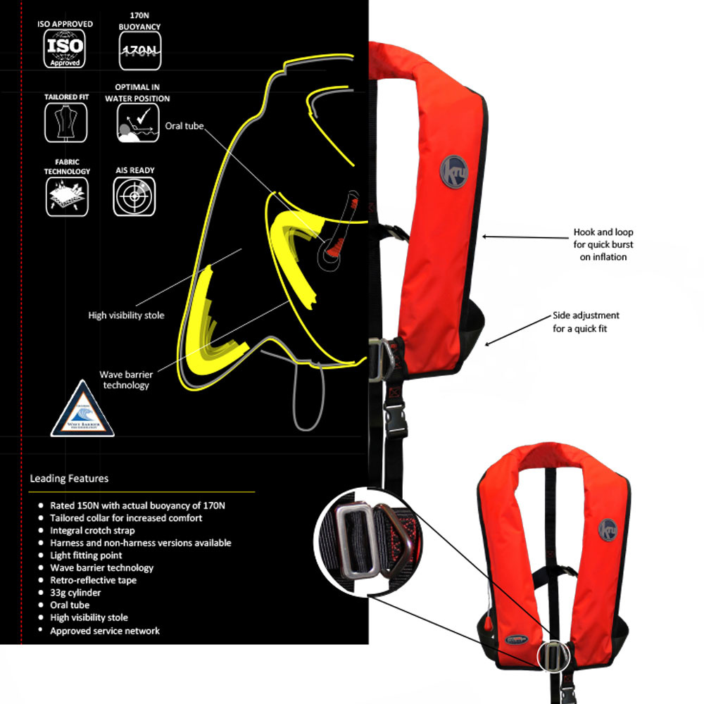 Kru XF 170N ISO Life Jacket Red Manual - Pirates Cave Chandlery