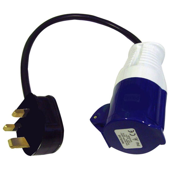 Shore Power Conversion Lead 16A Mains Plug to Site Socket Female