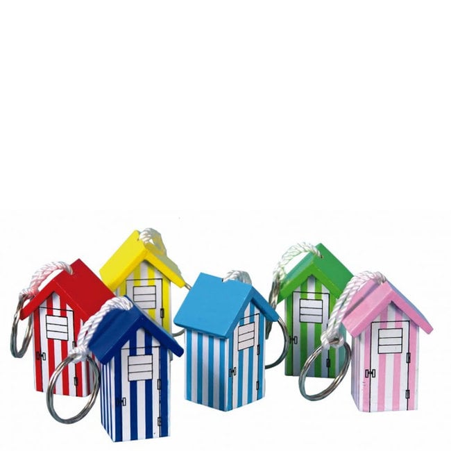 Wooden Beach Hut Keyring 4cm