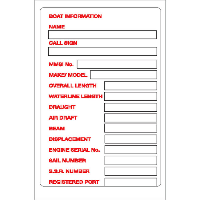 Boat Information Label Sticker