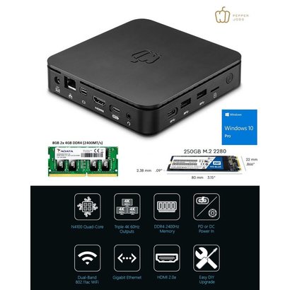 Pepper Jobs GLK-UC2X 8GB/64GB M.2 250GB SSD Intel® Celeron N4100 Gemini Lake Mini PC Windows 10 Pro