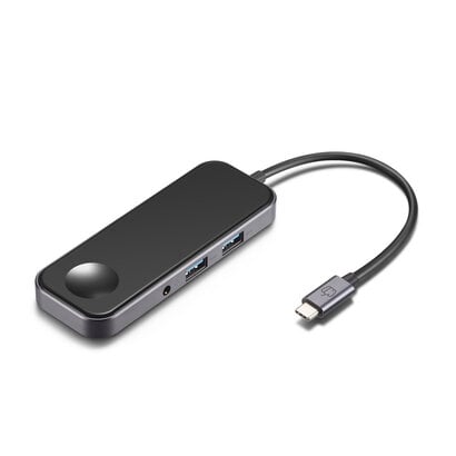 Pepper Jobs TCH-W5 est un hub USB-C 3.1 à USB 3.0 avec un pad de chargement sans fil pour Apple watch, une sortie vidéo 4K HDMI, 2x ports USB 3.0 et un câble jack audio combo de 3,5mm.