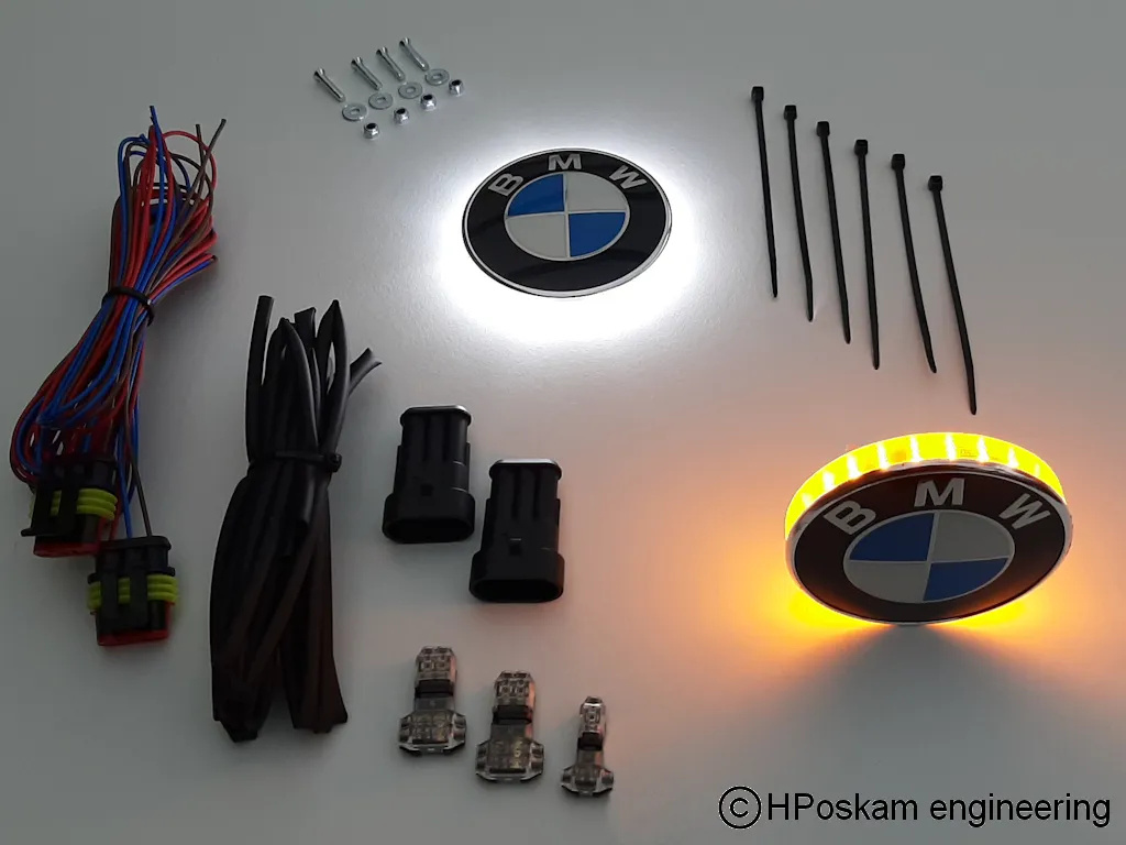 HPoskam BMW LED emblem indicator lights with white Daytime Running Lights (DRL) 70 mm (set)