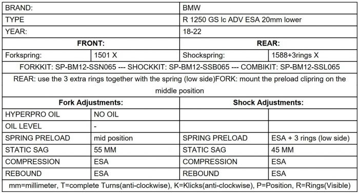 Touratech Vervangingsveren Hoogteverlagingsset 20 mm - BMW R1250GS Adventure 2018-2022 "Originele schokbrekers met BMW Dynamic ESA" 2018 - 2021