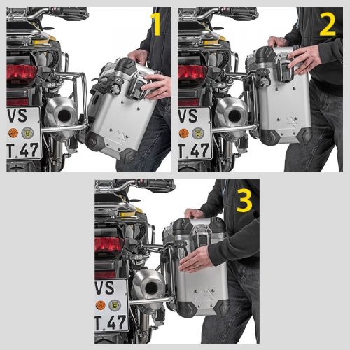 Touratech Zega Evo Aluminium koffersysteem BMW F850GS/ F850GS Adventure/ F750GS ZEGA Evo aluminium koffersysteem, "And-S" 31/38 liter met RVS bagagedrager - BMW F850GS/ F850GS Adventure/ F750GS