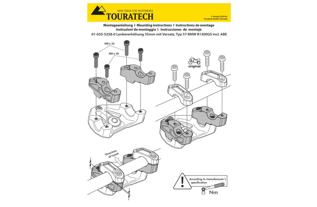 Touratech Offset stuurverhoger 35 mm - BMW R1300GS(A)
