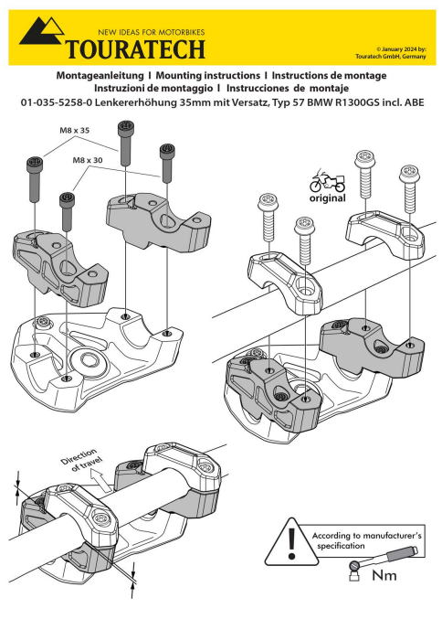 Touratech Offset handlebar riser 35 mm, for BMW R1300GS