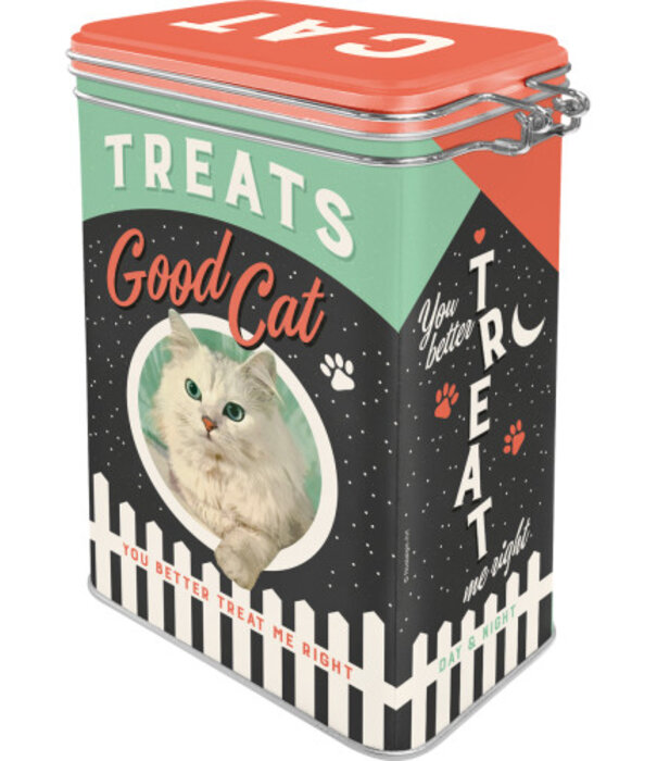 Nostalgic Art blikken bewaardoos met clip - treats good cat