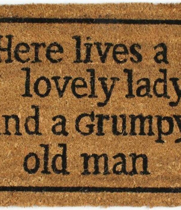 Jelly Jazz doormat - here lives a lovely lady and a grumpy old man