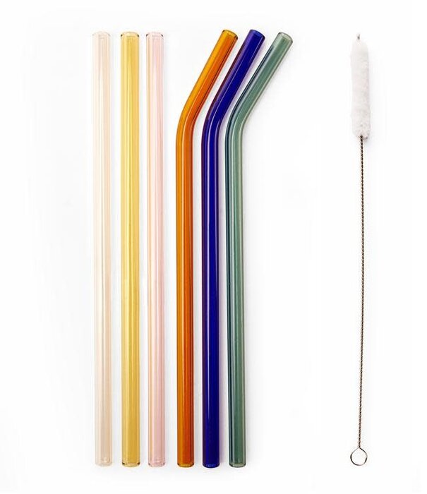 Kikkerland reusable straws - glass (colorful)