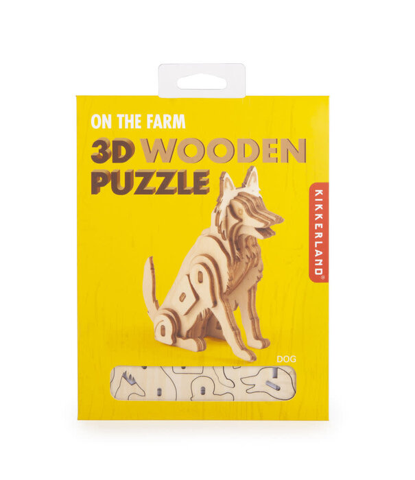 Kikkerland 3D wooden puzzle shaped like a dog