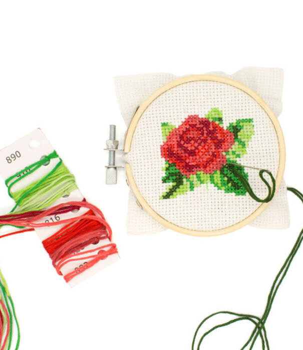 Kikkerland mini cross stitch embroidery kit - rose