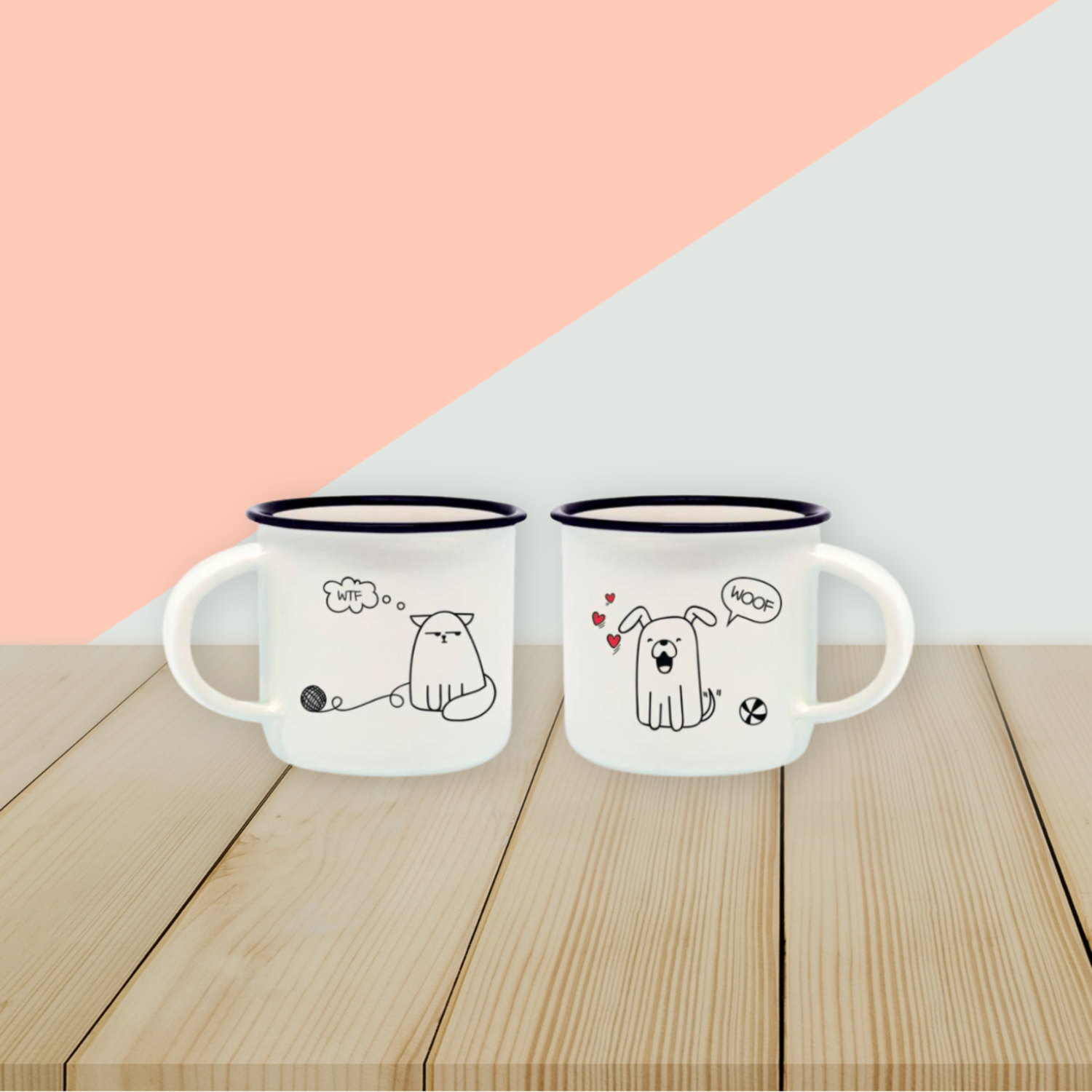 espresso mugs - dog & cat - JELLY JAZZ - JELLY JAZZ