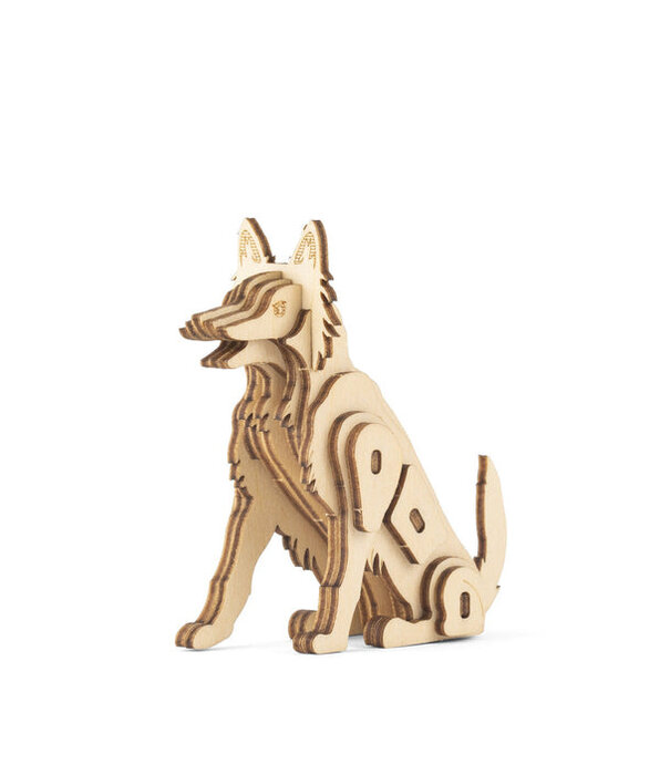 Kikkerland 3D wooden puzzle shaped like a dog