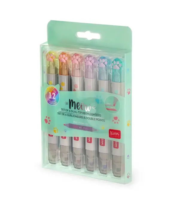 Legami dual-tip highlighters - kitty (set of 6)