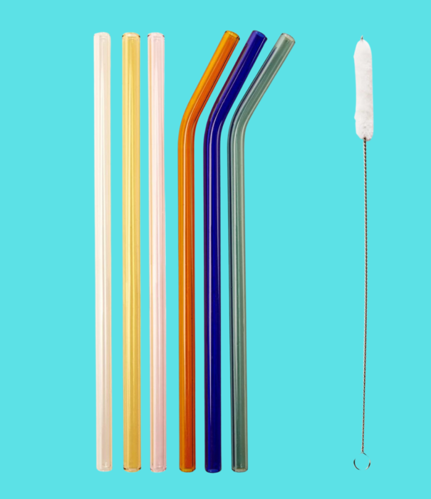 Kikkerland reusable straws - glass (colorful)