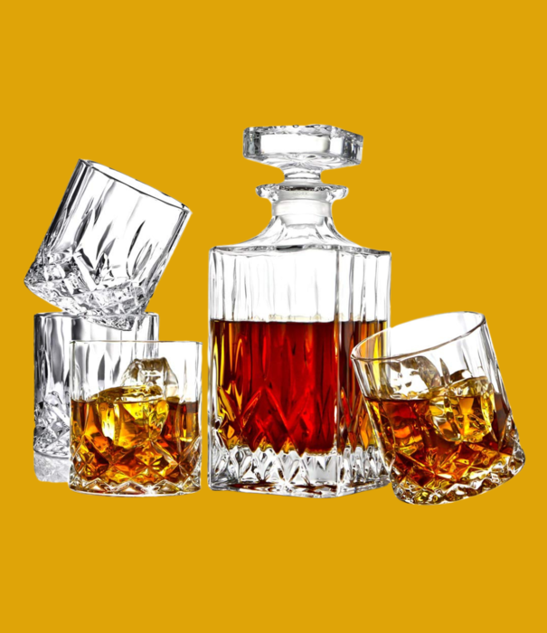 Jelly Jazz whiskey decanter & glasses