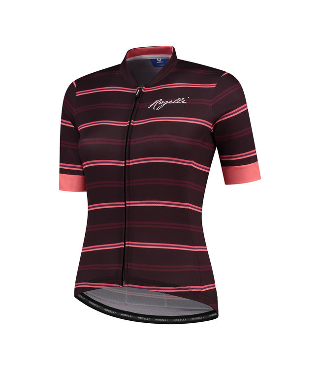 Rogelli Rogelli Stripe Ladies KM Wielershirt Bordeaux/Coral