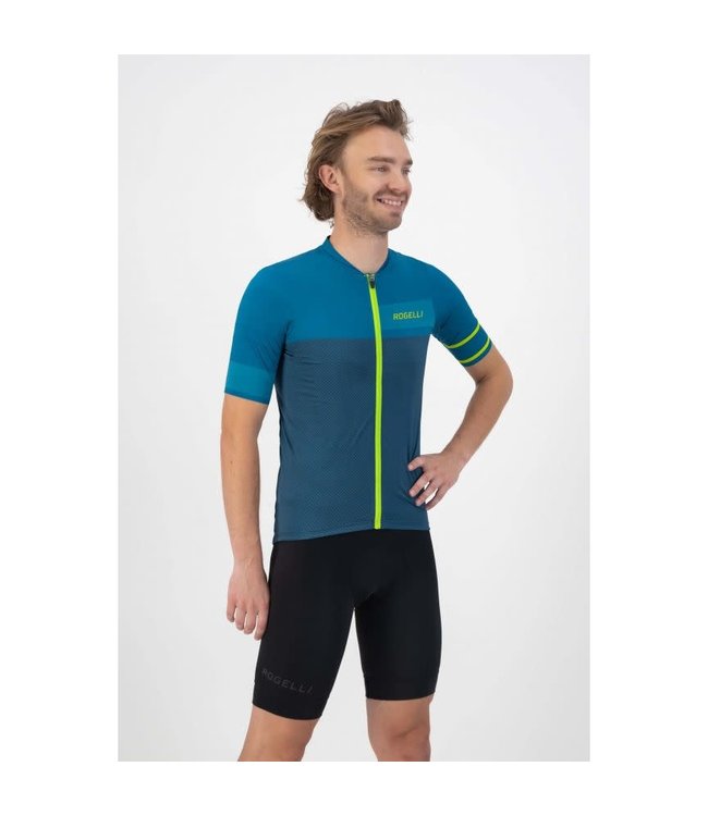 Rogelli Rogelli Block KM Wielershirt Blauw/Lime