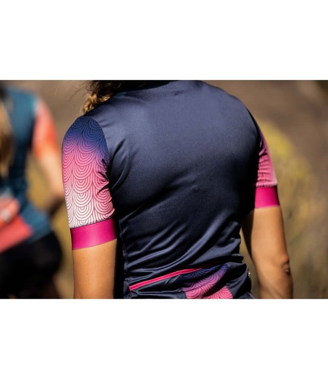 Rogelli Rogelli Waves Ladies KM Wielershirt Blauw/Roze