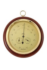 Fischer 014  Barometer Ø 20 cm met thermometer en hygrometer, in fraaie houten lijst
