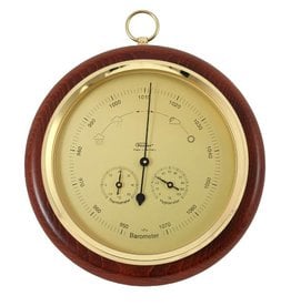 Fischer 014  Barometer Ø 20 cm met thermometer en hygrometer, in fraaie houten lijst
