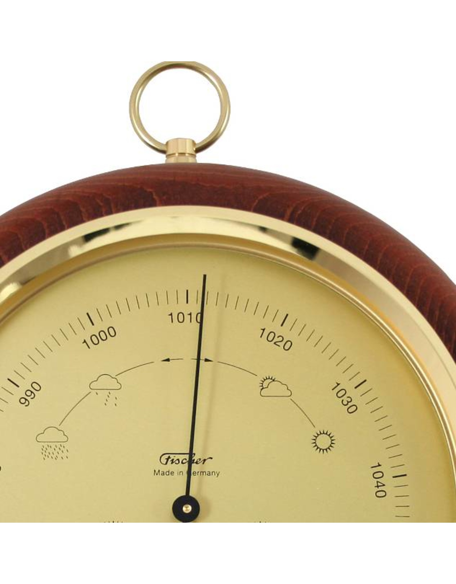 Fischer 014  Barometer Ø 20 cm met thermometer en hygrometer, in fraaie houten lijst