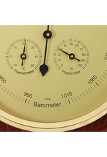 Fischer 014  Barometer Ø 20 cm met thermometer en hygrometer, in fraaie houten lijst