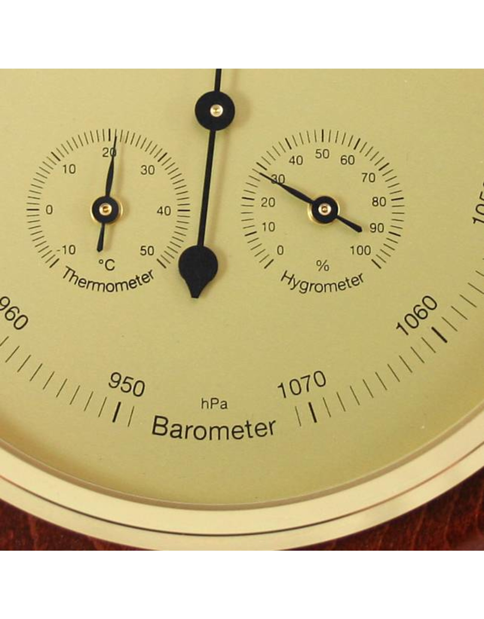 Fischer 014  Barometer Ø 20 cm met thermometer en hygrometer, in fraaie houten lijst