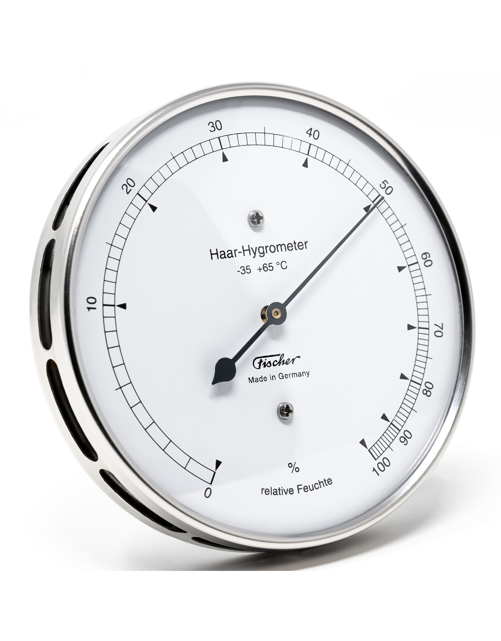 Fischer 005 Hygrometer mensenhaar,  Ø 10 cm, stijlvol, roestvrij stalen frame