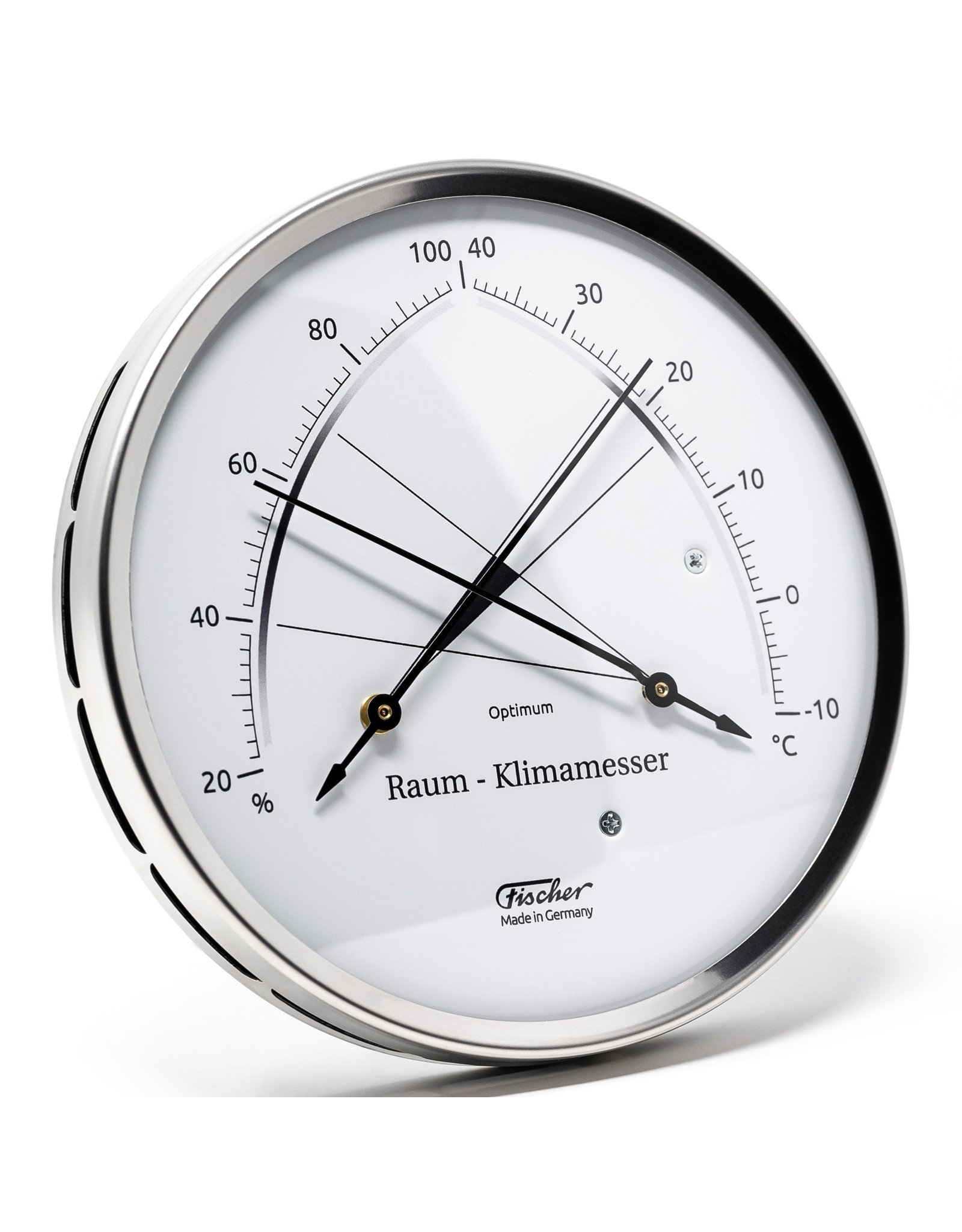 Fischer 006 Hygrometer en thermometer, Ø 13 cm met comfort-zone, roestvrij stalen behuizing