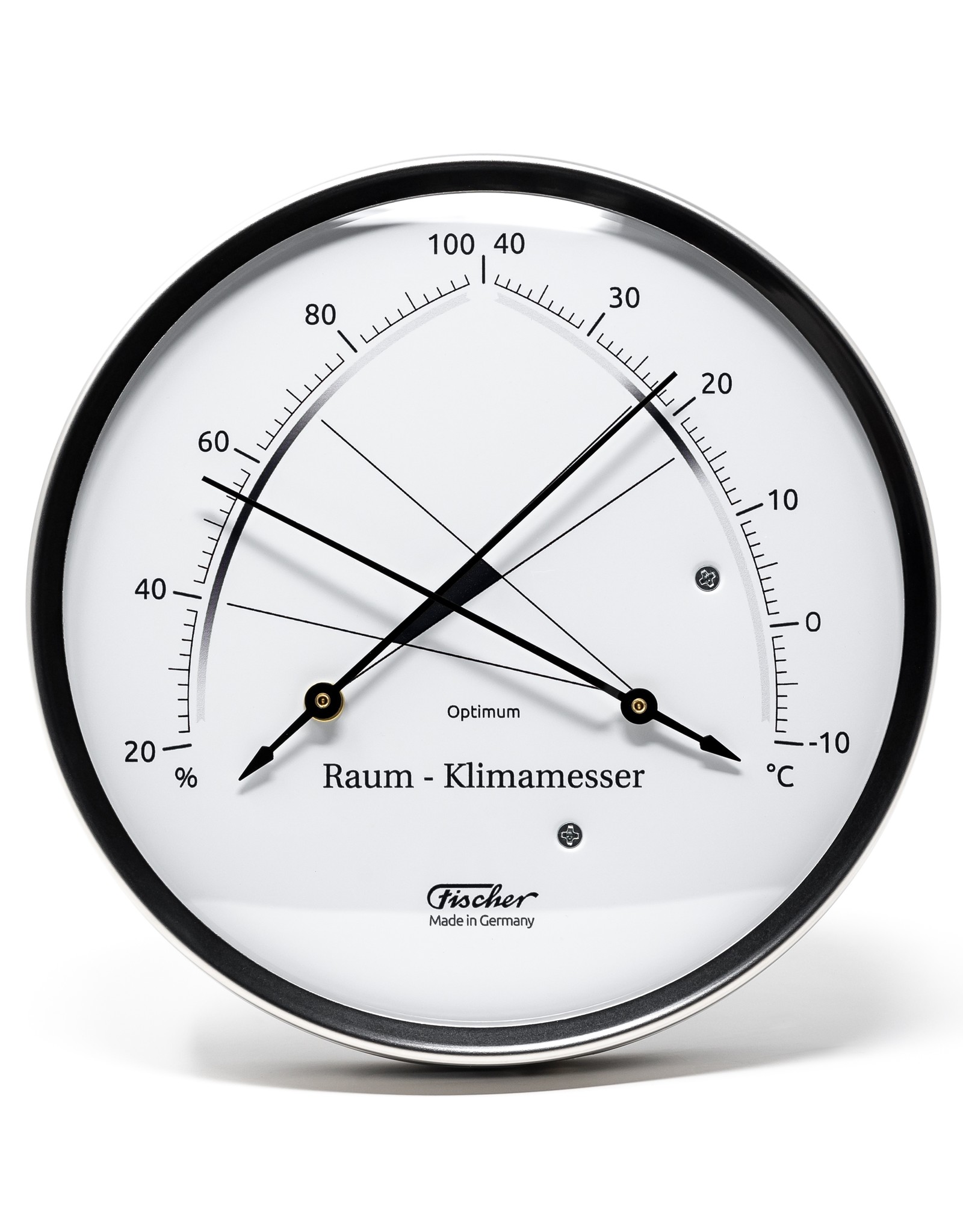 Fischer 006 Hygrometer en thermometer, Ø 13 cm met comfort-zone, roestvrij stalen behuizing
