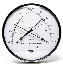 Fischer 006 Hygrometer en thermometer, Ø 13 cm met comfort-zone, roestvrij stalen behuizing