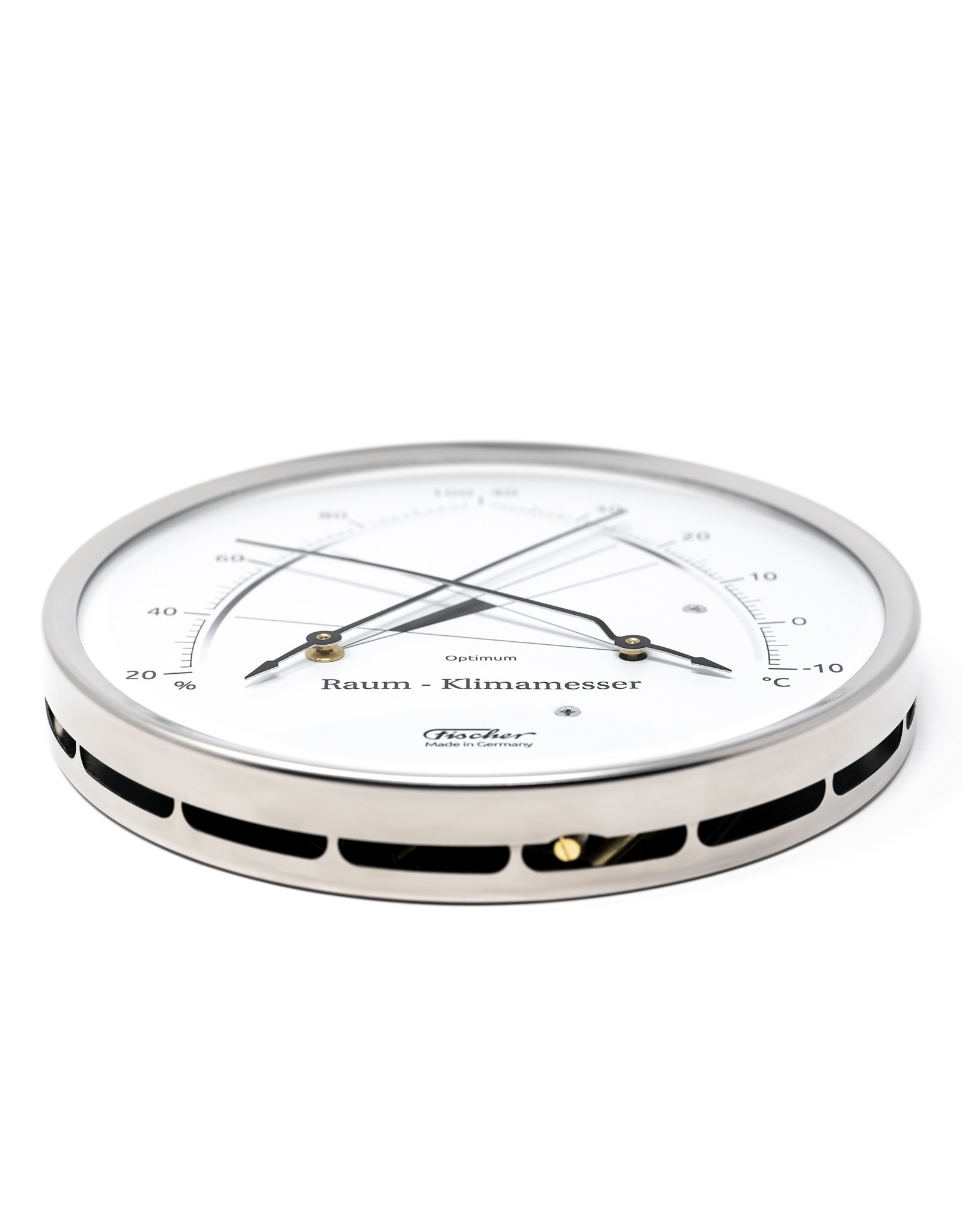 Fischer 006 Hygrometer en thermometer, Ø 13 cm met comfort-zone, roestvrij stalen behuizing