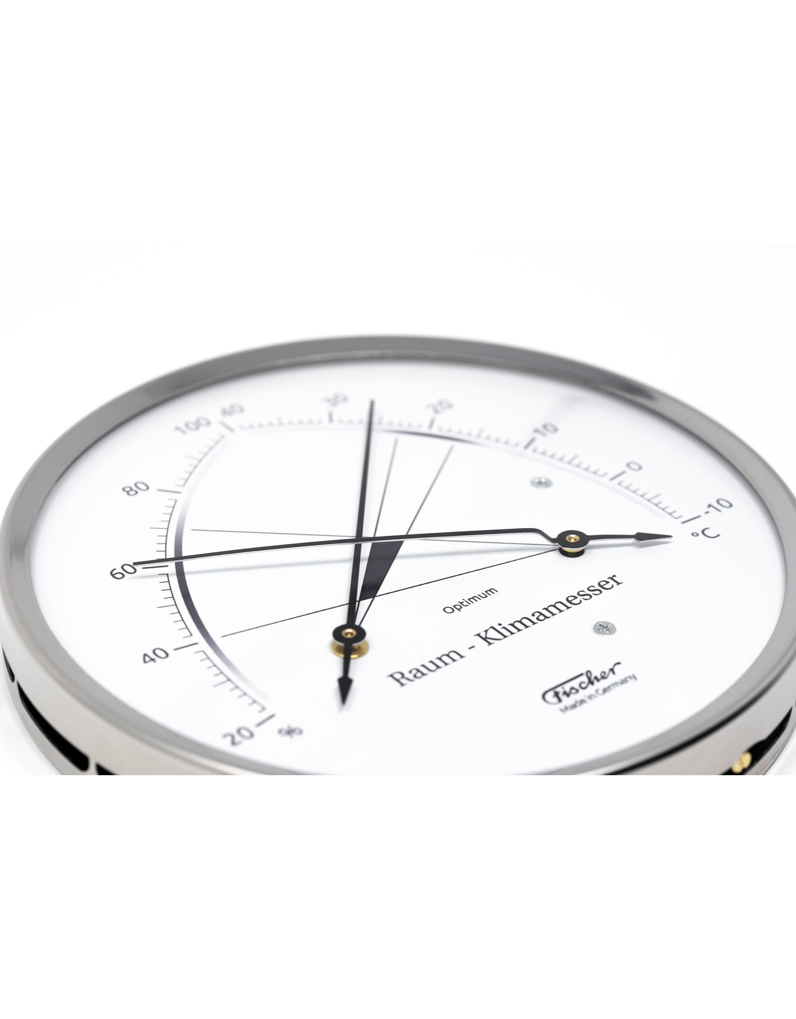 Fischer 006 Hygrometer en thermometer, Ø 13 cm met comfort-zone, roestvrij stalen behuizing