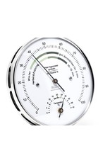 Fischer 001 Hygrometer en thermometer Ø 10 cm met comfort-zone op mooie roestvrijstalen voet