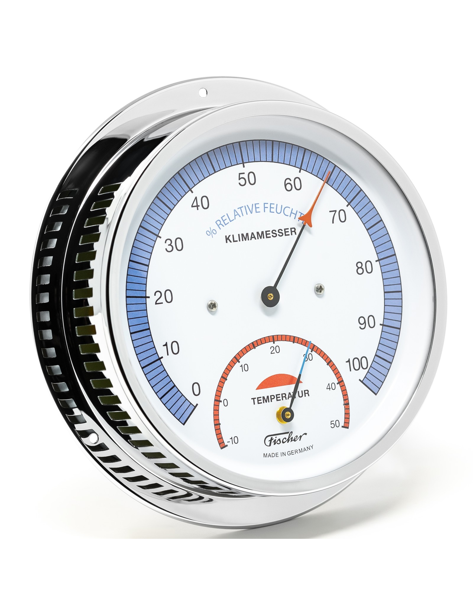 Lufft - Fischer 001 Hygrometer en thermometer, messing verchroomde behuizing