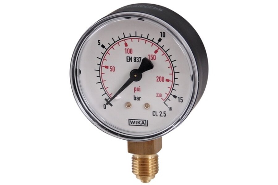 Manometer Ø63mm 1/4" 0-16bar onderaansluiting