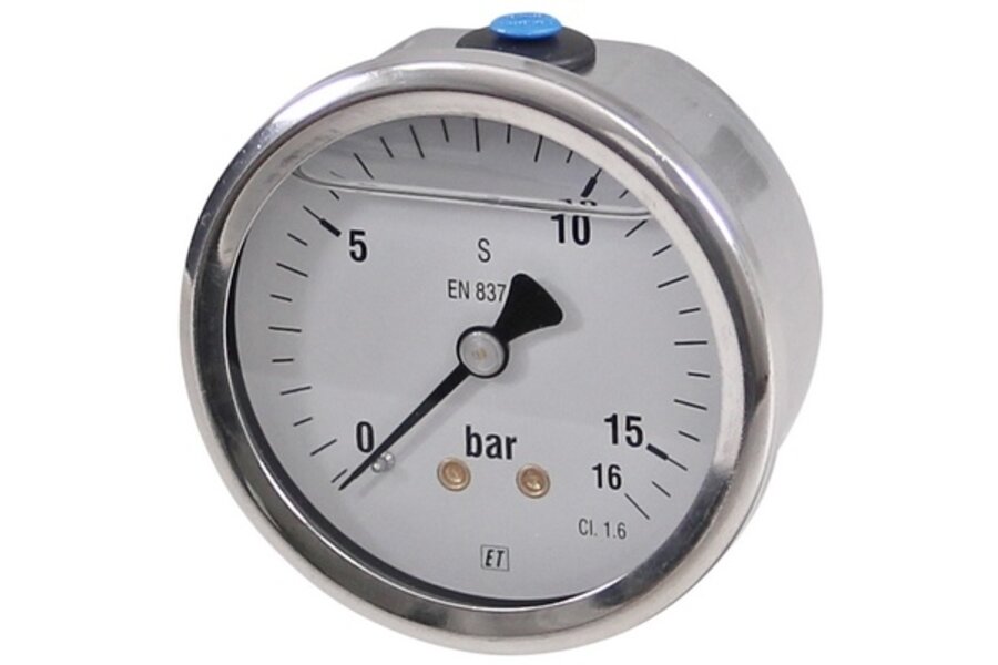 Manometer Ø63mm 1/4" achteraans. RVS