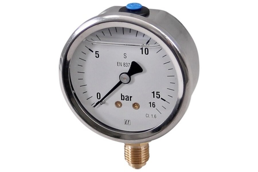 Manometer Ø63mm 1/4" onderaansl. RVS