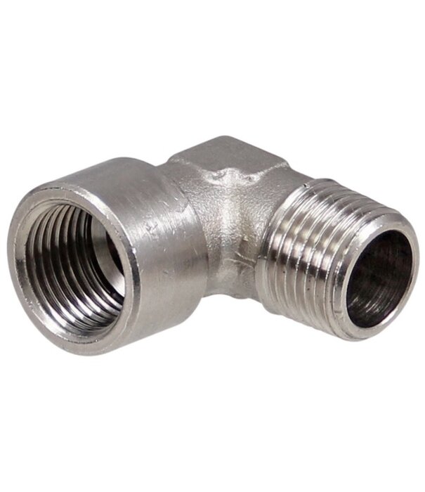 Messing vernikkelde koppeling 90° 1/8" inwendig - 1/8" uitwendig