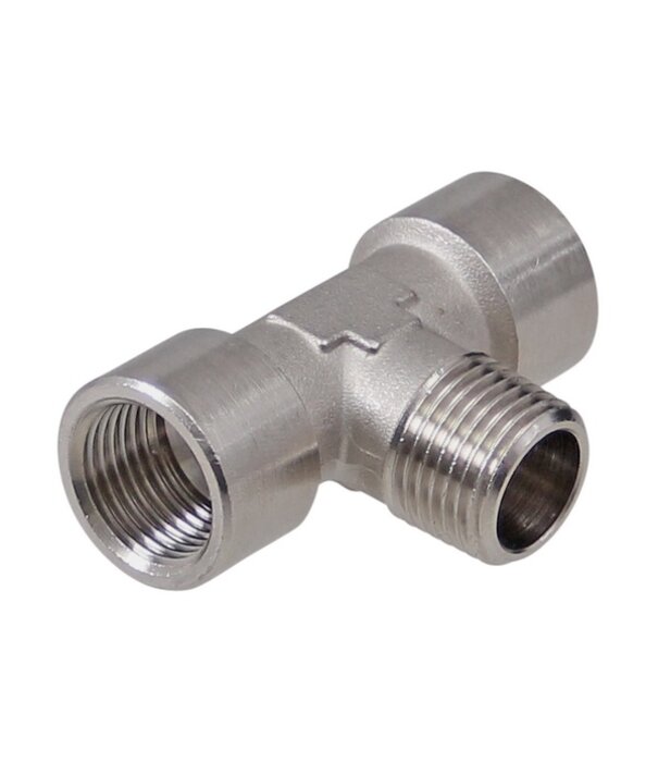 Messing vernikkeld T-stuk 1/4" uitwendig - 1/4" inwendig (2x)