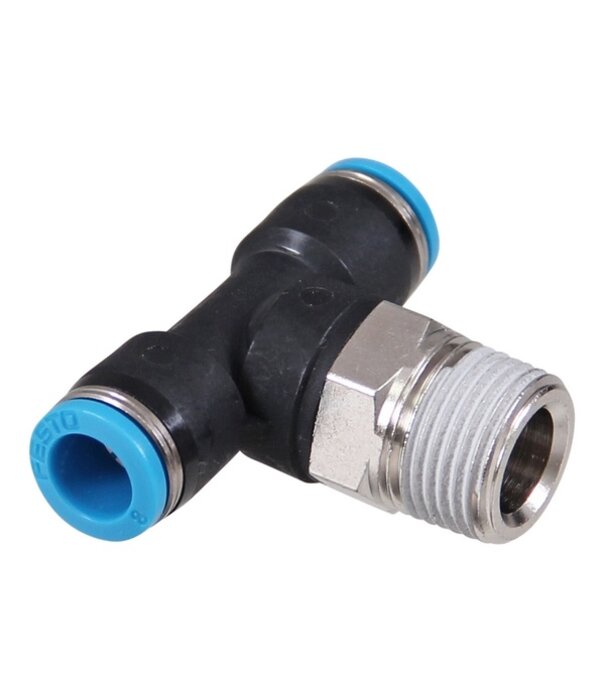 Push-in T-stuk 6mm - 1/4" uitwendig (zijkant uitgang)