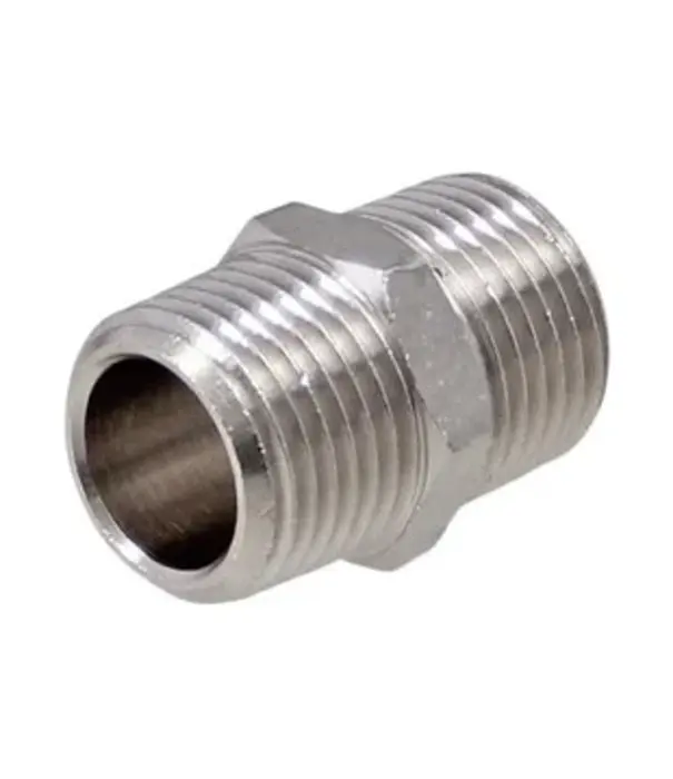 Messing vernikkelde koppeling 1/2" uitwendig - 3/4" uitwendig